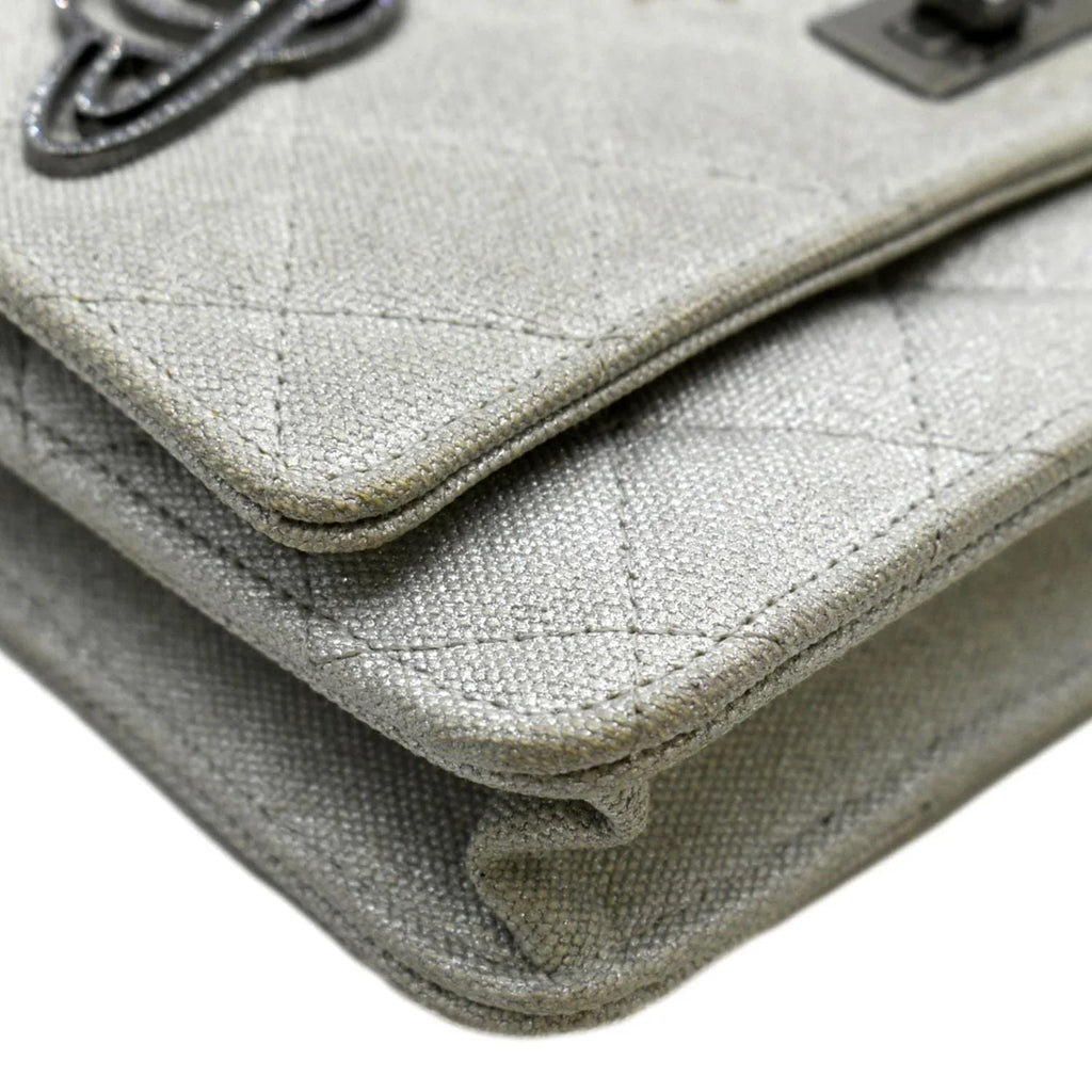 Pre-Owned  Classic 2.55 Reissue Space Charm Quilted Canvas  Crossbody Bag Light Grey