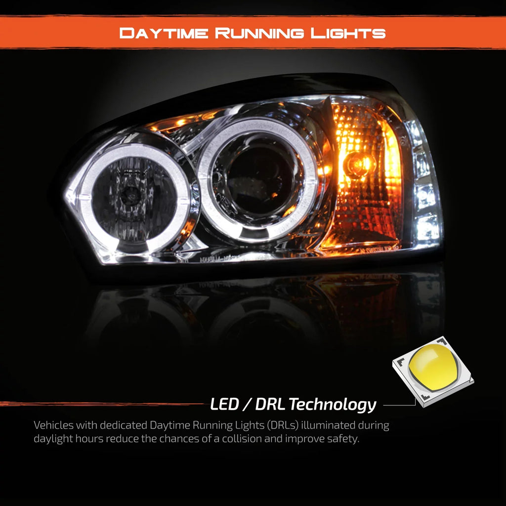 '- For 2004-2007 Chevy Malibu  Dual Halo  Projector Headlights Chrome Housing  w/ Turn Signal Lamps