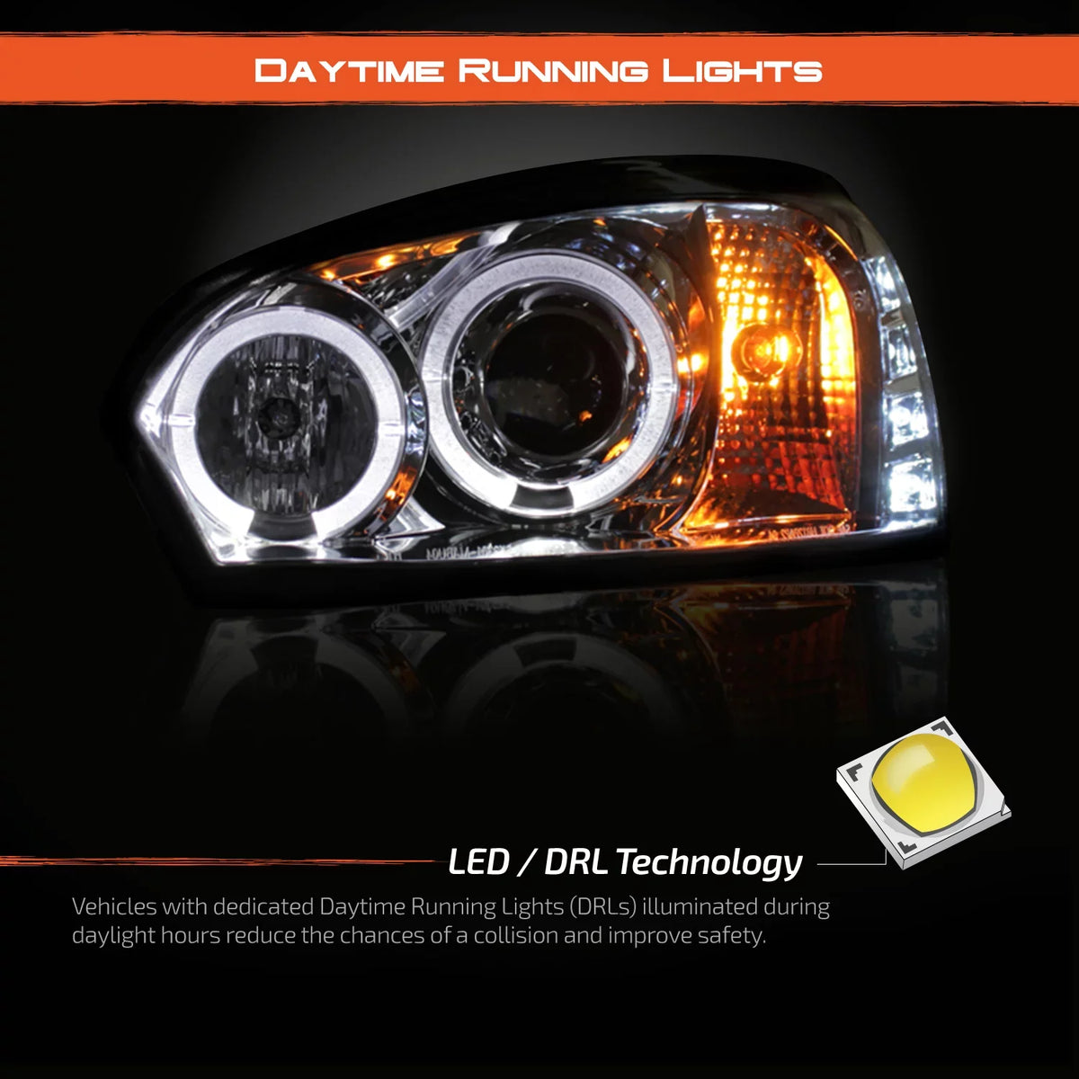 '- For 2004-2007 Chevy Malibu  Dual Halo  Projector Headlights Chrome Housing  w/ Turn Signal Lamps