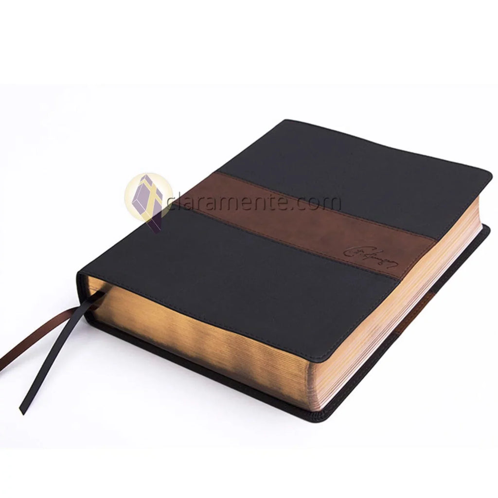 1960 Biblia de estudio Spurgeon, negro/marrón símil piel (Hardshield)