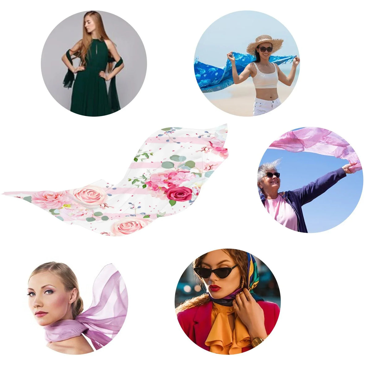 Red and Pink Rose Silk Long Scarf for Women Large Oblong Sunscreen Shawls Wraps Neck Headscarf Hair Wraps Gift Packed