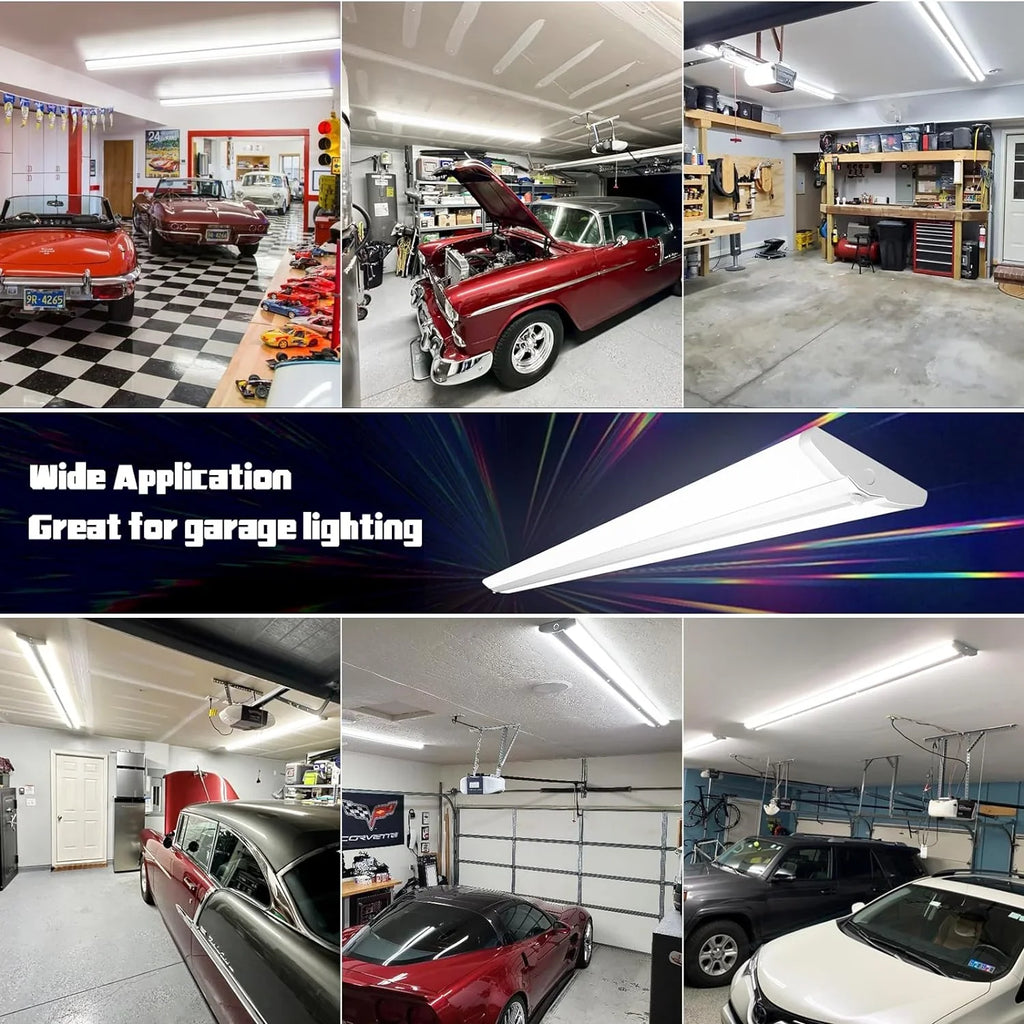 8FT  Shop Light 110W [6-lamp  Fluorescent Equiv.], Compact 8 Foot Strip Lights, 12500LM, 5000K, Commercial Grade Flush Mount Ultra Slim  Wraparound for Garage Office Warehouse, 4 Pack