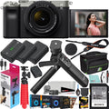 Sony a7C Mirrorless Full Frame Camera Body with 28-60mm -5.6 Lens Silver / Bundle + Vlogger Kit : - Shooting Grip w. Wireless Remote + 2x Battery + Deco Gear Bag & Accessories