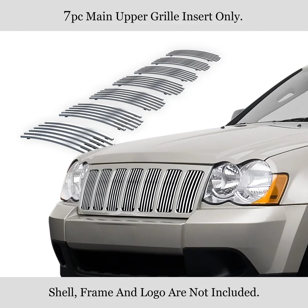 Premium Stainless Steel Chrome 8x6 Billet Grille Compatible with Jeep Grand Cherokee 2006-2008 Overland  Main Upper -