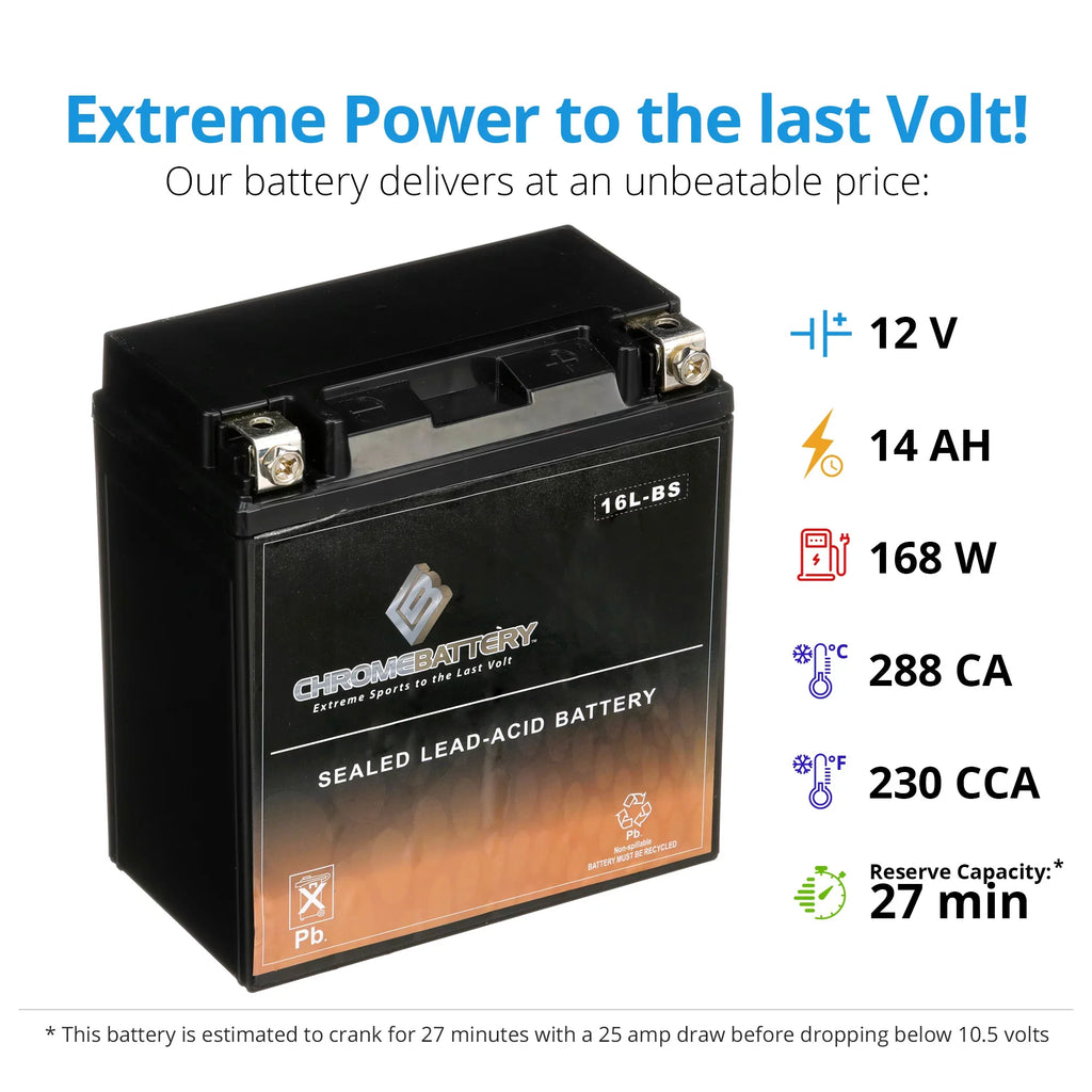 Chrome Battery - (16L- 12 Volt,14 Ah, 230 ) Jet Ski Battery for Kawasaki Js750 Sx Zx 1995
