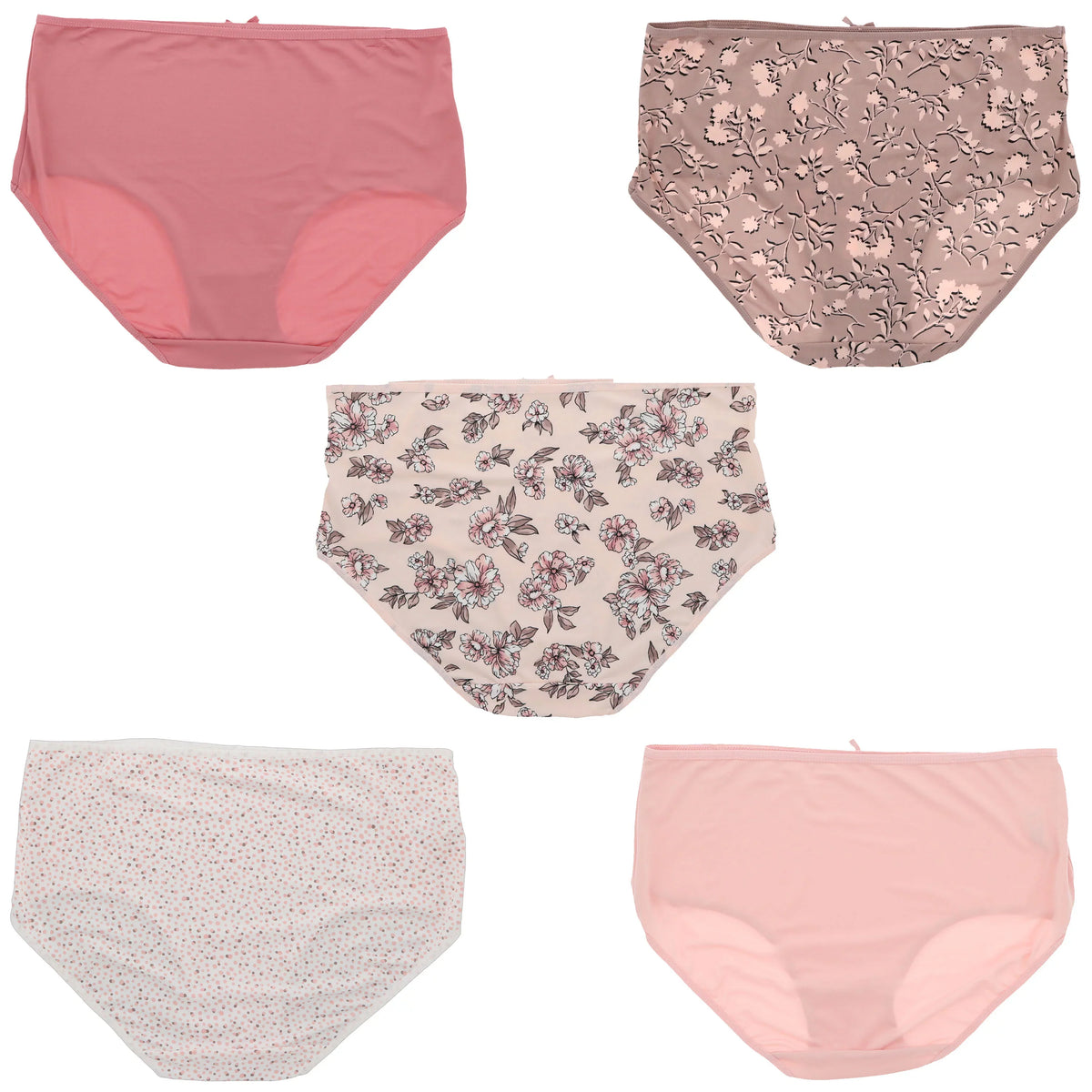 Delta Burke Intimates Women's Plus Size Sexy Classic High Rise Brief Panties (5Pr) (-Large, Pink Floral Dots)