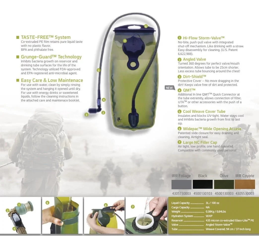 Source Tactical  2Liter Hydration Reservoir System with Storm Valve, Black