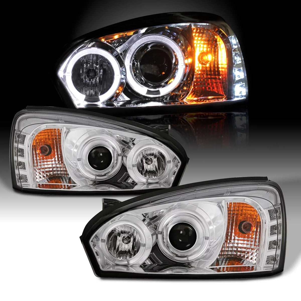 '- For 2004-2007 Chevy Malibu  Dual Halo  Projector Headlights Chrome Housing  w/ Turn Signal Lamps