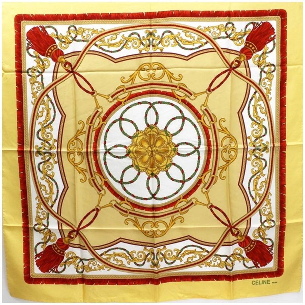 Pre-Owned Celine silk scarf muffler yellow  ladies (Good)