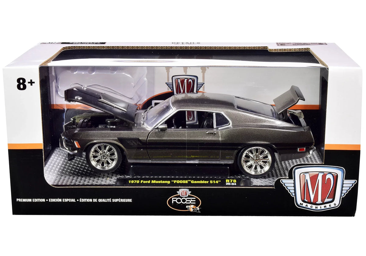 1970 Ford Mustang "Foose" Gambler 514 Jaguar British Racing Green Metallic with Black Stripes Ltd Ed 6880 pcs 1/24 Diecast Model Car by  Machines