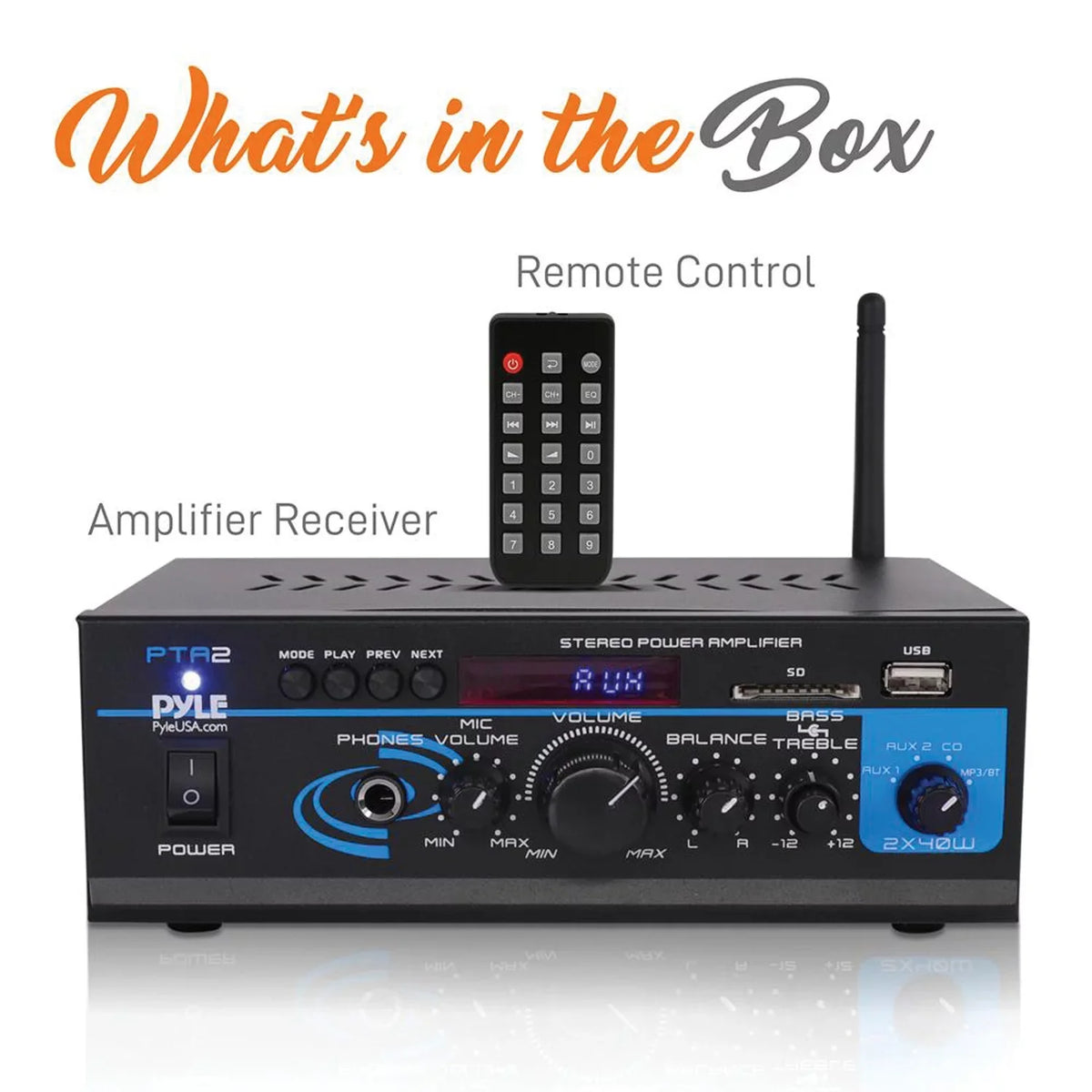 Pyle  2 x 40W Home Stereo Mini Bluetooth Power Amplifier with Remote Control