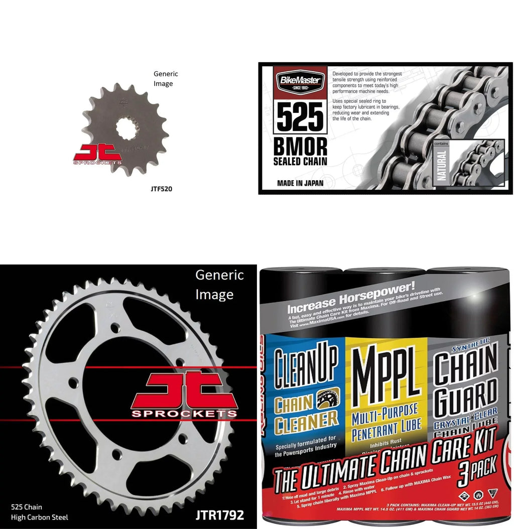 525  Sealed Chain Natural with  Wax,  Front & Rear Sprocket Kit for Street  - 2001-2005